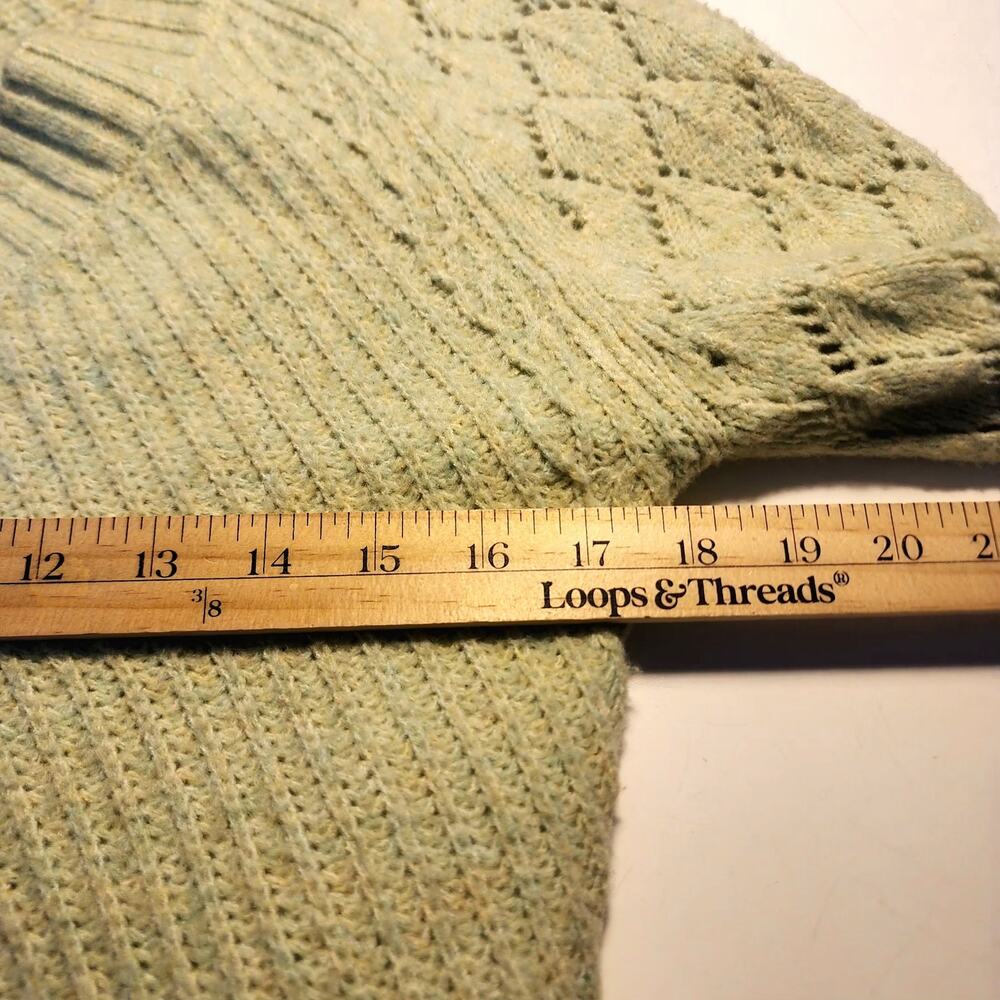 By Anthropologie Green Long Sleeve Pointelle V-Neck Pullover Sweater Size XS - Picture 5 of 9